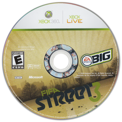 FIFA Street 3 Xbox 360 for sports video game fans featuring arcade style street soccer gameplay fast paced matches trick moves freestyle skills authentic international players multiplayer competition vibrant urban environments and exciting football action collectible gaming appeal game disc