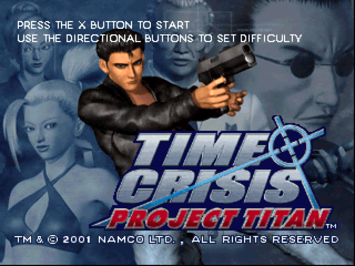Time Crisis Project Titan PS1 PlayStation 1 light gun shooter arcade action game Namco rail shooter gameplay retro video game title screen