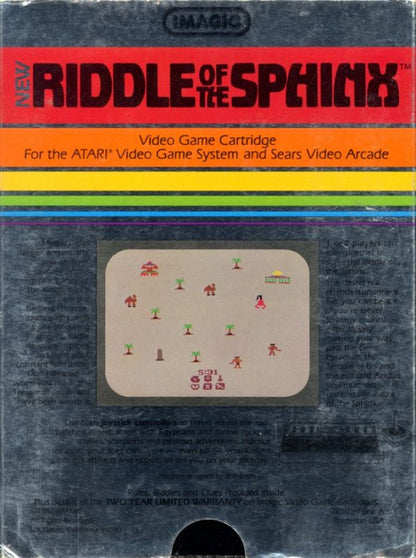 Riddle of the Sphinx retro Atari 2600 video game featuring puzzle adventure gameplay, ancient Egypt exploration, treasure hunting and classic Atari action - back cover