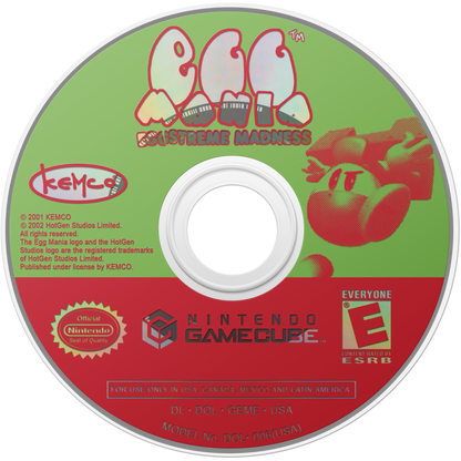 Disc cover Egg Mania Eggstreme Madness GameCube game featuring fast-paced puzzle action gameplay with falling block challenges