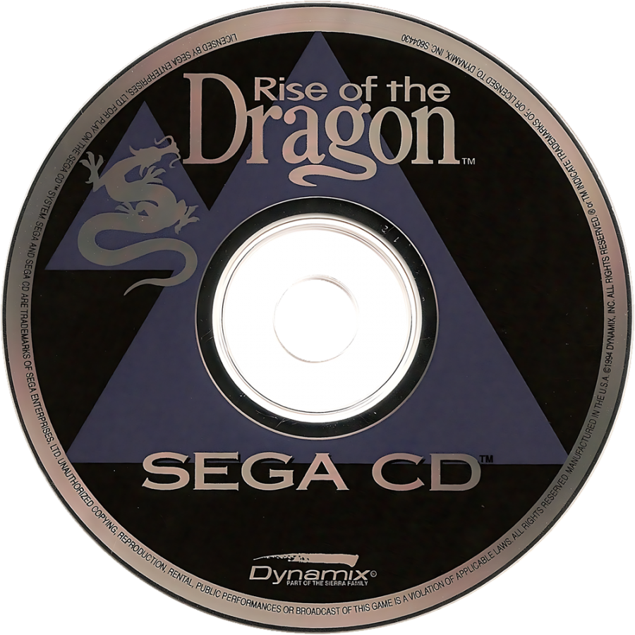 Rise of the Dragon Sega CD cinematic adventure game point and click cyberpunk detective story Blade Runner style futuristic LA investigation puzzles branching narrative FMV cutscenes Sierra On-Line retro gaming Sega CD software video game title disc
