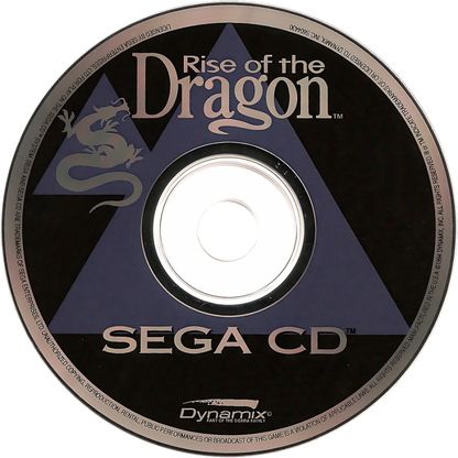 Rise of the Dragon Sega CD cinematic adventure game point and click cyberpunk detective story Blade Runner style futuristic LA investigation puzzles branching narrative FMV cutscenes Sierra On-Line retro gaming Sega CD software video game title disc