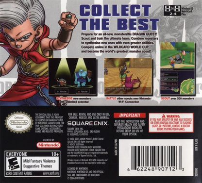 Dragon Quest Monsters Joker cartridge for the Nintendo DS featuring monster collecting RPG gameplay with turn based battles creature synthesis and open island exploration in the Dragon Quest universe back cover