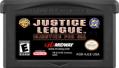 Justice League: Injustice for All game cartridge for Game Boy Advance (GBA) video game