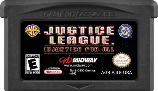 Justice League: Injustice for All game cartridge for Game Boy Advance (GBA) video game