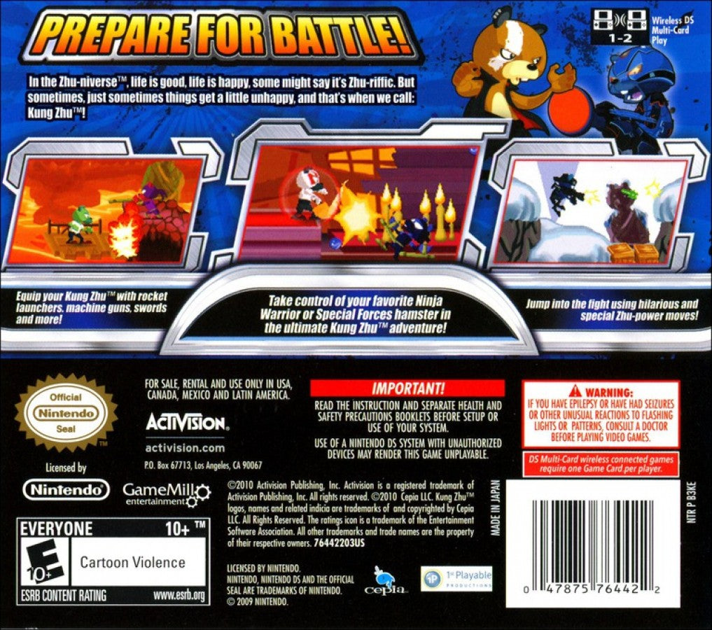 Kung Zhu back of case for Nintendo DS (DS) action adventure video game