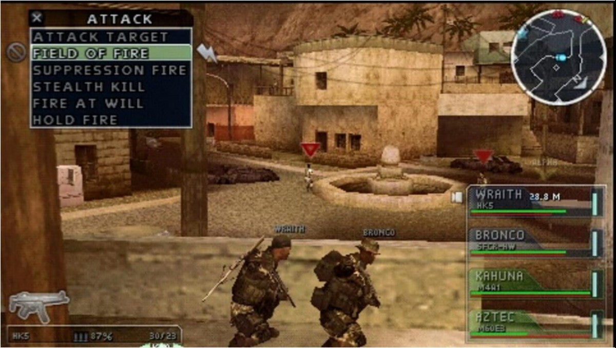 SOCOM U.S. Navy SEALs Tactical Strike PlayStation Portable PSP video game, tactical strategy action, squad-based military gameplay, handheld console title gameplay screenshot