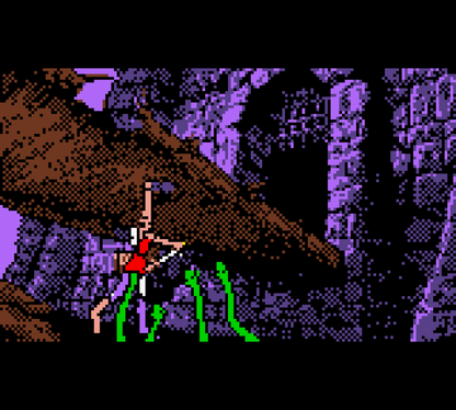 Dragons Lair for Game Boy Color, gameplay for a platformer video game with side-scrolling gameplay, fantasy adventure, knight-based action, and classic arcade-style challenges