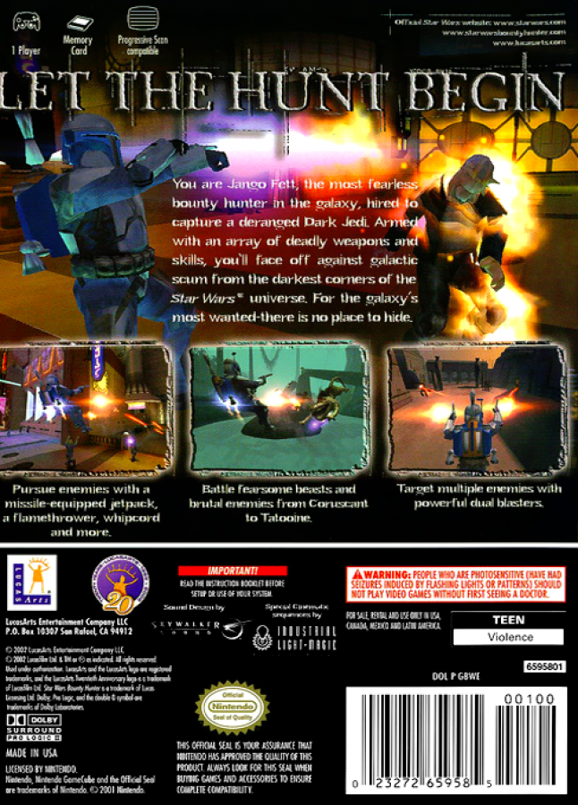 Star Wars: Bounty Hunter back cover art for Nintendo GameCube (GC) video game