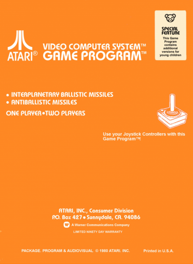 Missile Command back cover art for Atari 2600 (2600) video game