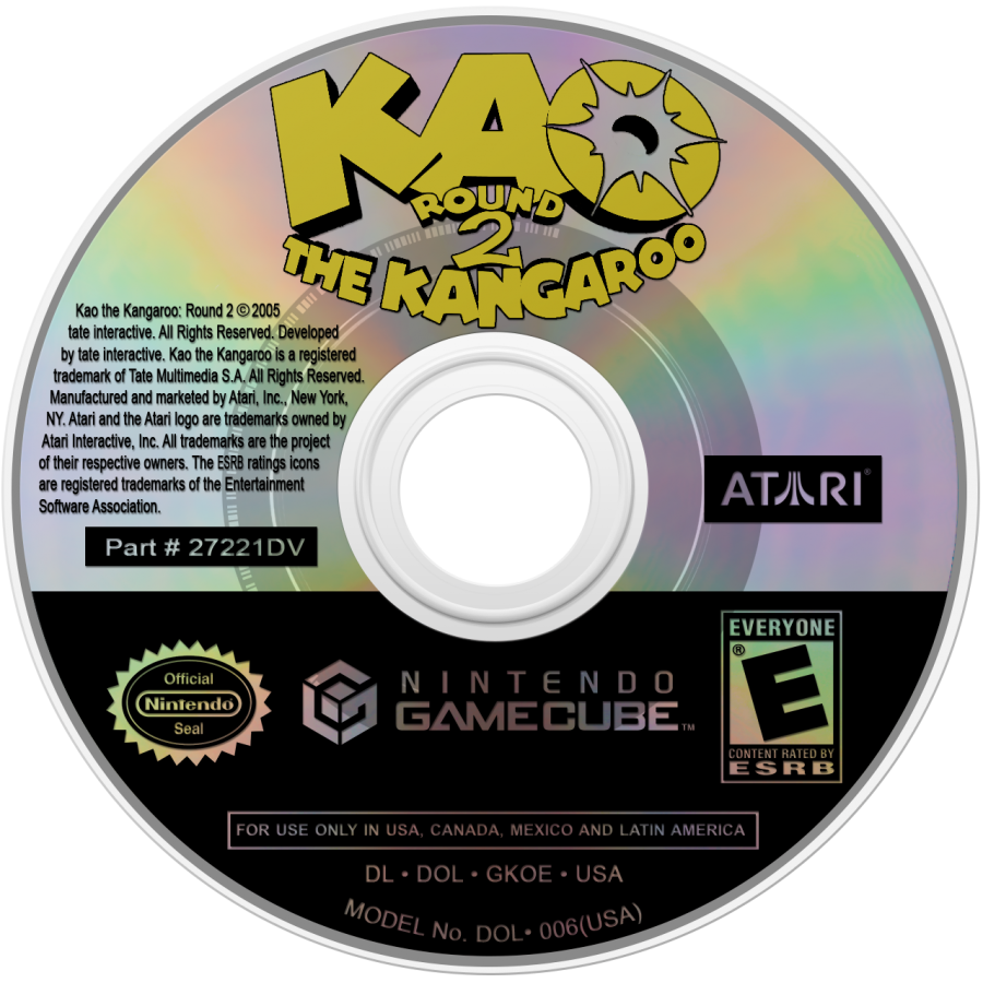 Kao the Kangaroo Round 2 for GameCube featuring colorful 3D platforming action and cartoon style adventure disc 