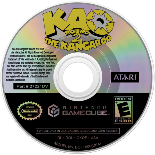 Kao the Kangaroo Round 2 for GameCube featuring colorful 3D platforming action and cartoon style adventure disc 