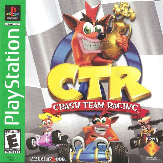 Crash Team Racing PS1 PlayStation 1 kart racing game Naughty Dog arcade racing multiplayer competitive racing retro video game cover art Greatest Hits edition