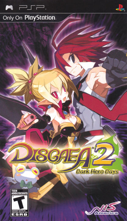 Disgaea 2 Dark Hero Days PSP inspired design featuring tactical role playing adventure aesthetic strategic turn based battles quirky demon world humor deep character customization massive level progression anime inspired visuals and addictive strategy gameplay presentation cover art