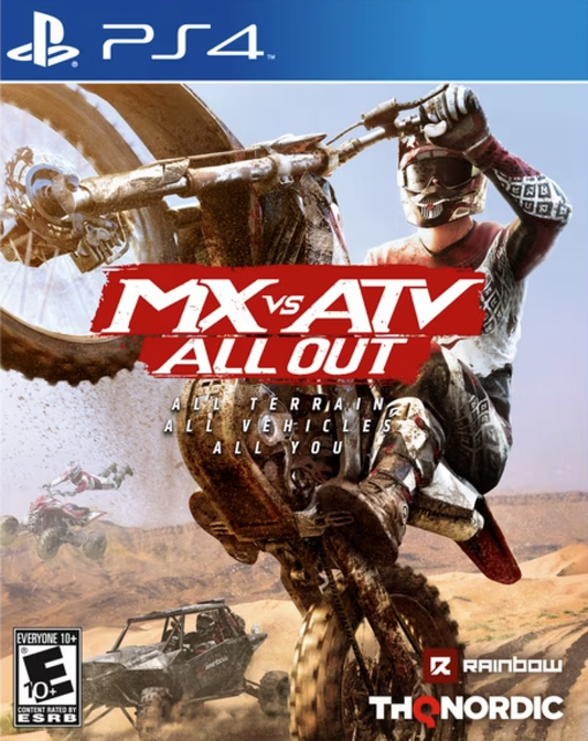 MX vs ATV: All Out – PlayStation 4 (PS4) video game cover art, off-road racing game with motorcycles and all-terrain vehicles