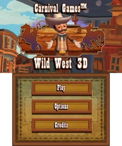 Carnival Games: Wild West 3D start screen for Nintendo 3DS (3DS) party minigame video game