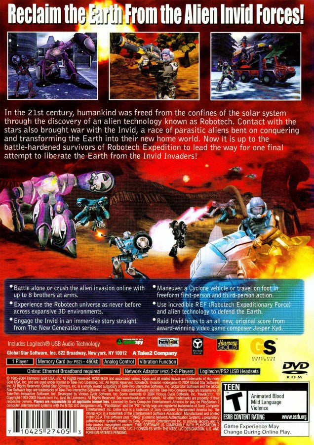 Robotech Invasion PlayStation 2 PS2 retro video game third person shooter back of case (2004)