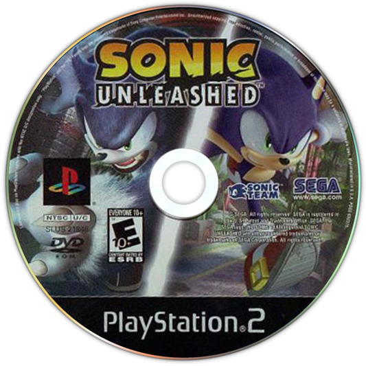 Sonic Unleashed – PlayStation 2 (PS2) video game disc, action-adventure platformer.
