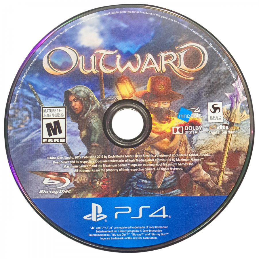Outward PS4 inspired design featuring open world fantasy role playing adventure aesthetic survival mechanics cooperative exploration dangerous wilderness magic and melee combat immersive journey realistic RPG progression presentation disc
