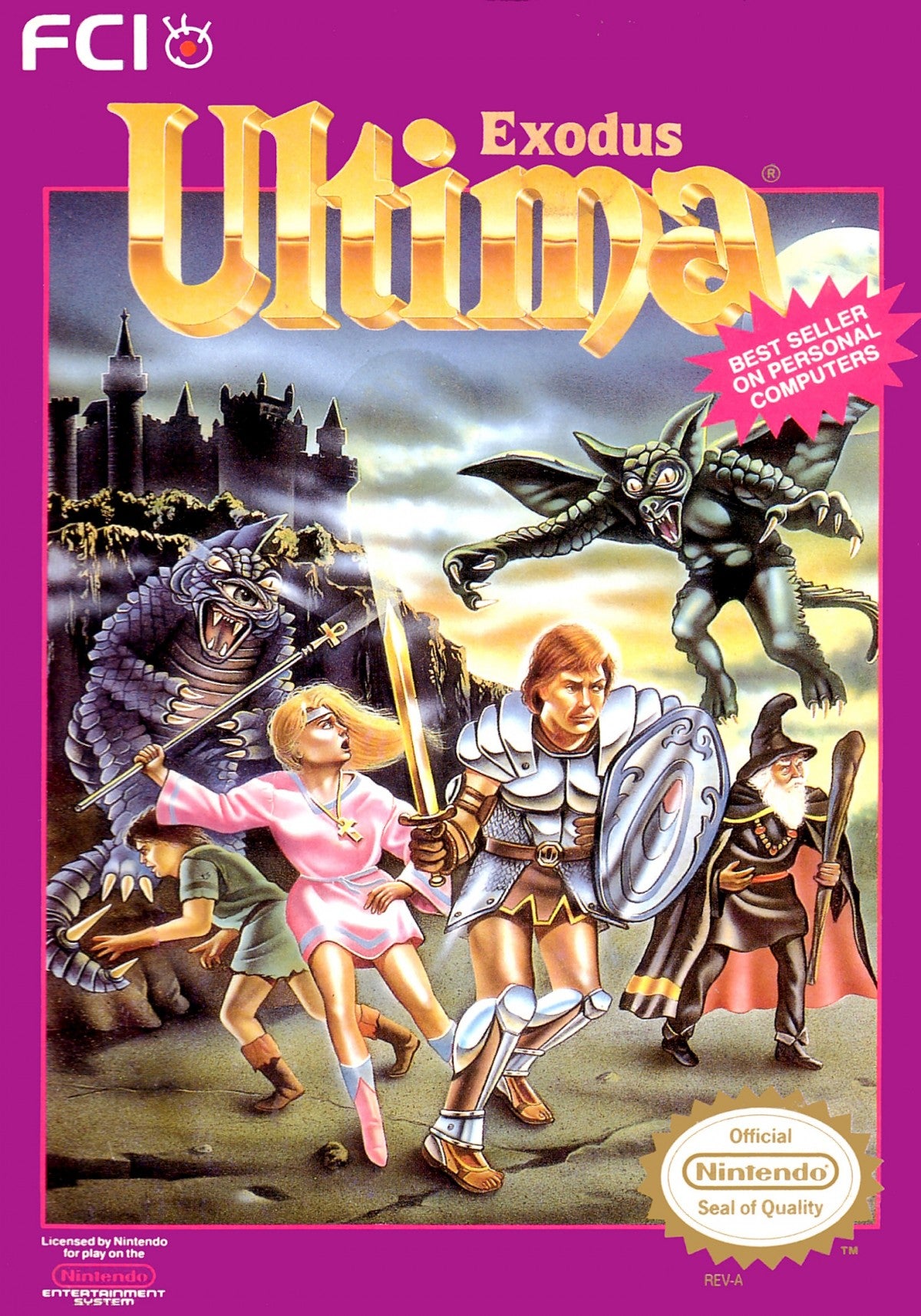 Ultima Exodus Nintendo Entertainment System NES video game In Box featuring fantasy role playing gameplay party based adventure exploration character customization turn based combat dungeon exploration quests and classic 8 bit Nintendo gameplay retro video game collection collectible gaming appeal cover art