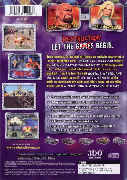 World Destruction League: Thunder Tanks – PlayStation 2 (PS2) video game back of case, vehicular combat.