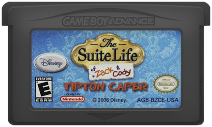 Suite Life of Zack and Cody Tipton Caper for Game Boy Advance, cartridge for an action platformer video game with side-scrolling gameplay, stealth elements, puzzle challenges, and TV show-inspired adventure