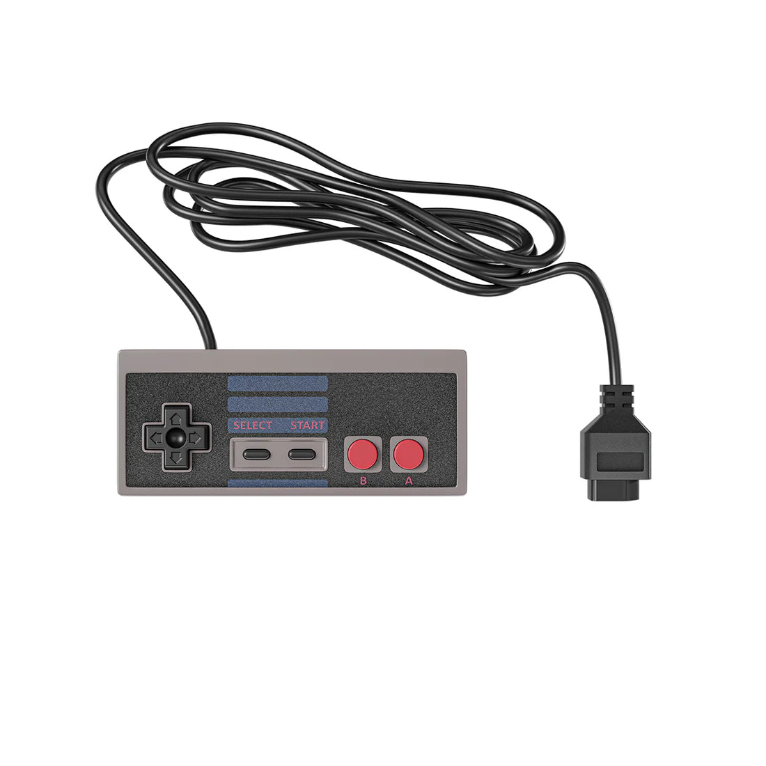XYAB brand NES controller, compatible replacement for Nintendo Entertainment System, classic rectangular design with D-pad, A and B buttons, Start and Select buttons, and wired connection for retro gaming