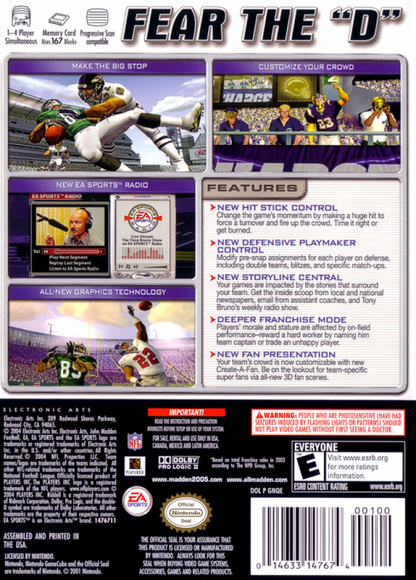 Madden NFL 2005 back of case for GameCube (GC) sports football video game