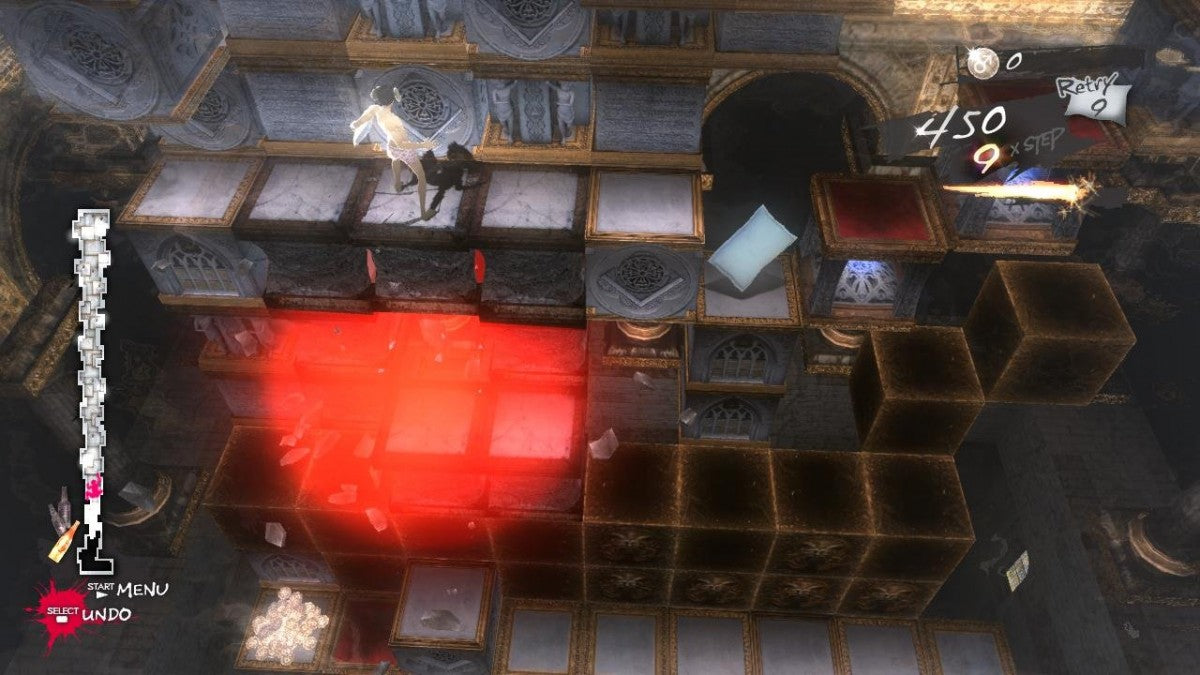 Catherine game for the Xbox 360 featuring puzzle platforming gameplay combined with story driven adult themed narrative multiple endings and moral choices as the protagonist Vincent navigates nightmares and relationship drama gameplay 