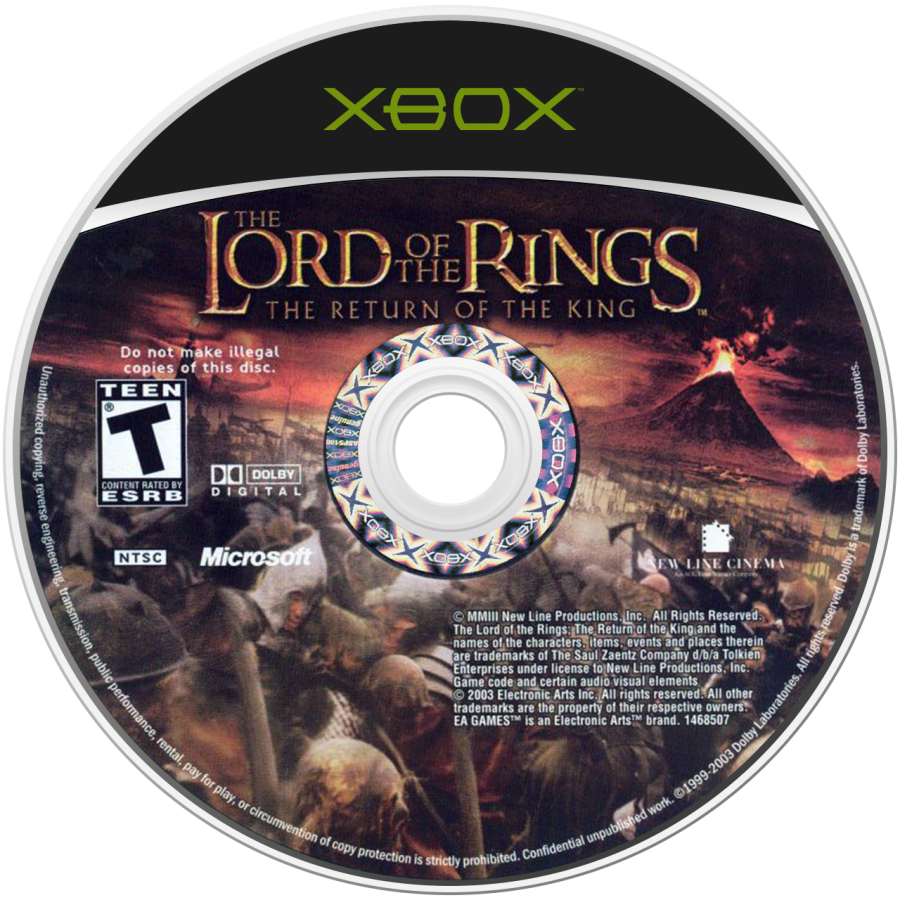 The Lord of the Rings The Return of the King Microsoft Xbox Original Xbox video game featuring action adventure gameplay Middle earth exploration epic battles iconic Lord of the Rings characters sword combat cooperative gameplay story missions and fantasy adventure retro video game collection collectible gaming appeal disc