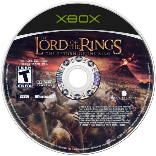 The Lord of the Rings The Return of the King Microsoft Xbox Original Xbox video game featuring action adventure gameplay Middle earth exploration epic battles iconic Lord of the Rings characters sword combat cooperative gameplay story missions and fantasy adventure retro video game collection collectible gaming appeal disc