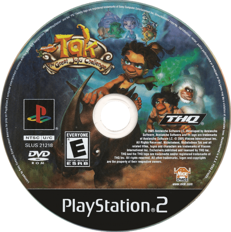 Tak The Great Juju Challenge PS2 Sony PlayStation 2 action adventure platformer cooperative gameplay Tak and Lok jungle challenges mini games puzzle solving cartoon style family friendly Nickelodeon retro gaming PlayStation 2 software video game title disc