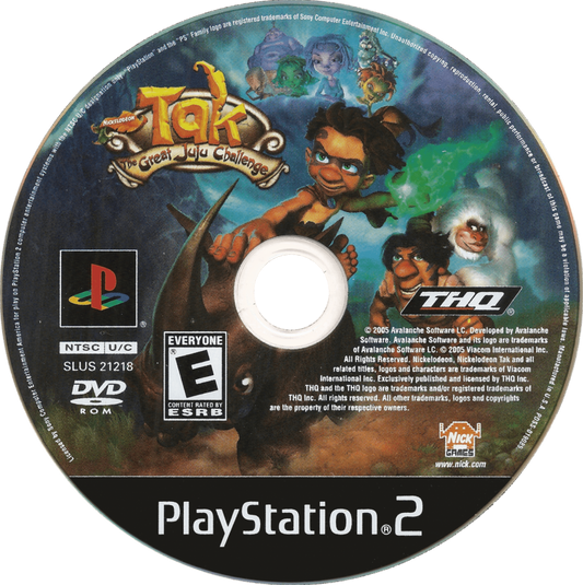Tak The Great Juju Challenge PS2 Sony PlayStation 2 action adventure platformer cooperative gameplay Tak and Lok jungle challenges mini games puzzle solving cartoon style family friendly Nickelodeon retro gaming PlayStation 2 software video game title disc