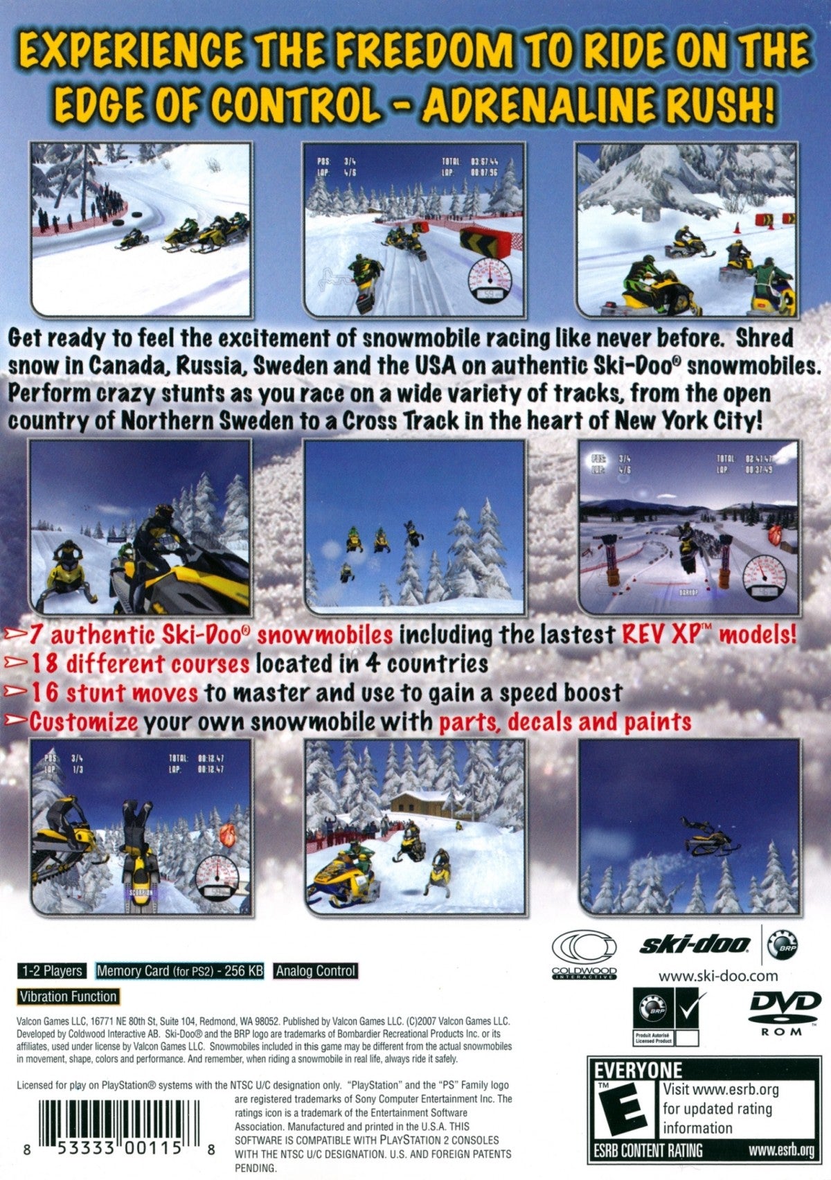 Ski-Doo: Snow X Racing – PlayStation 2 (PS2) video game back of case, snowmobile racing game.