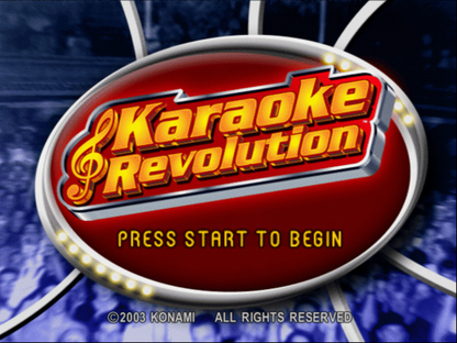 Karaoke Revolution title screen for Playstation 2 (PS2) video game