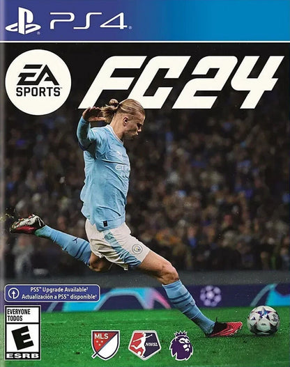 EA Sports FC 24 PlayStation 4 PS4 soccer football simulation video game latest entry with Hypermotion V gameplay PlayStyles and Ultimate Team mode succeeding the FIFA series front cover