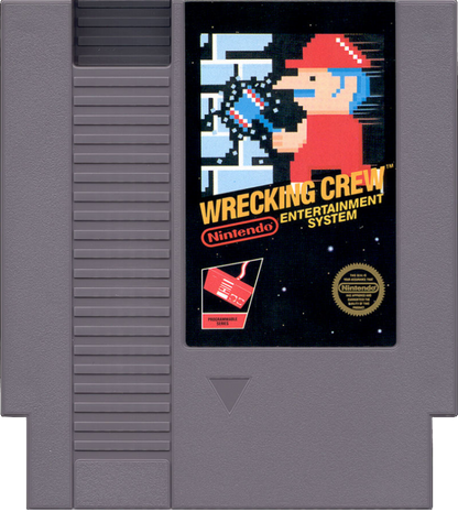 Wrecking Crew 5 Screw Nintendo Entertainment System NES video game featuring classic arcade puzzle action gameplay Mario demolition challenges hammer wielding construction worker breaking walls destroying ladders smashing obstacles avoiding enemies strategic level navigation bonus stages and challenging screen clearing puzzles iconic 8 bit Nintendo gameplay original 5 screw edition retro video game collection collectible gaming appeal game cartridge