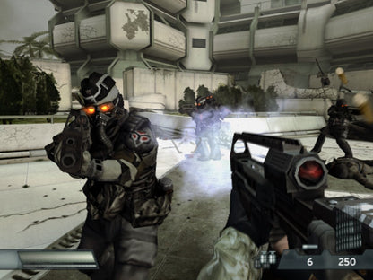 Killzone PS2 Sony PlayStation 2 first person shooter FPS military sci fi war game Helghast enemies tactical combat squad warfare Guerilla Games story campaign multiplayer split screen retro gaming PlayStation 2 software video game title gameplay