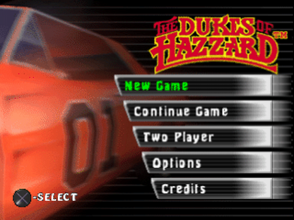 Dukes of Hazzard Racing for Home title screen for PlayStation 1 PS1 retro video game