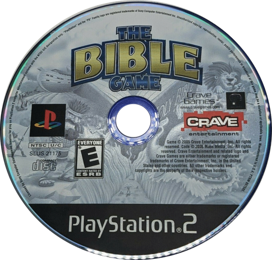 The Bible Game PS2 Sony PlayStation 2 party trivia game Christian themed quiz mini games family friendly Bible stories questions board game style gameplay multiplayer casual educational entertainment retro gaming PlayStation 2 software video game title disc