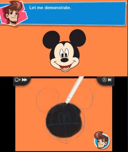 Disney Art Academy for Nintendo 3DS drawing tutorial game featuring Disney and Pixar characters art lessons creative sketching tools and step by step painting gameplay