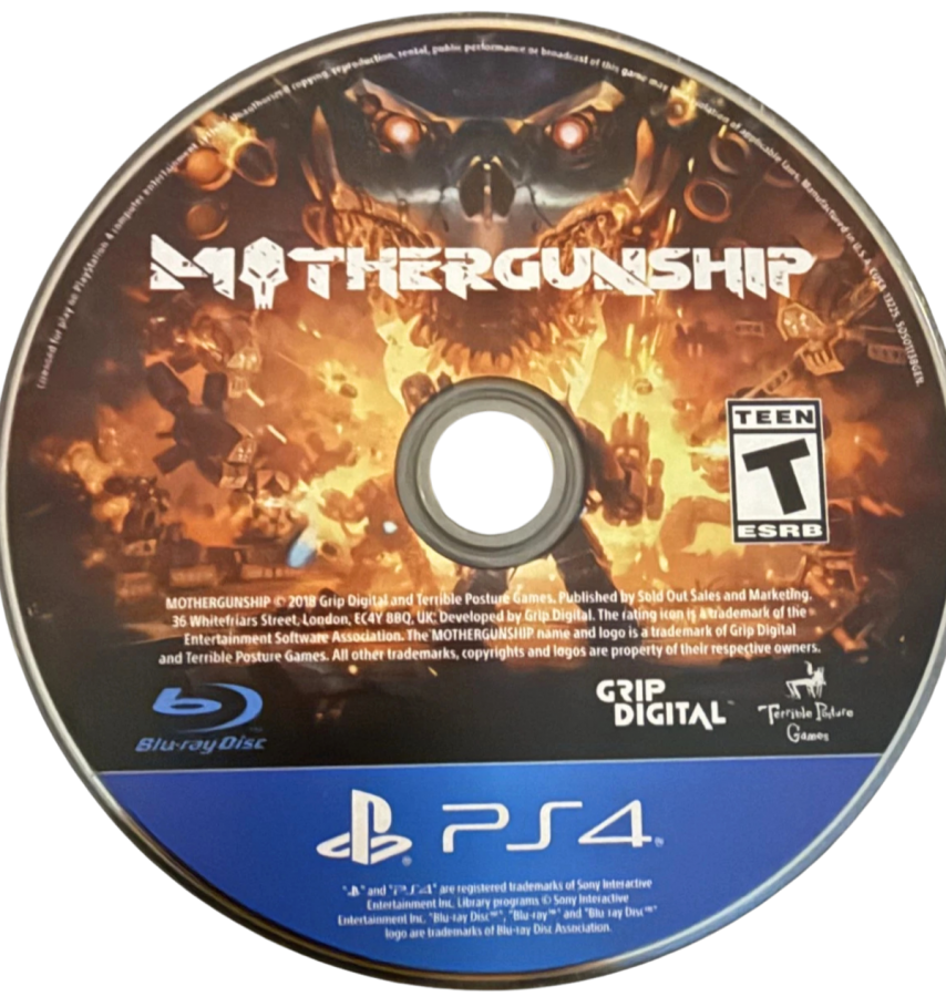 Mothergunship – PlayStation 4 (PS4) video game disc, action shooter game with chaotic gunfights and custom weaponry