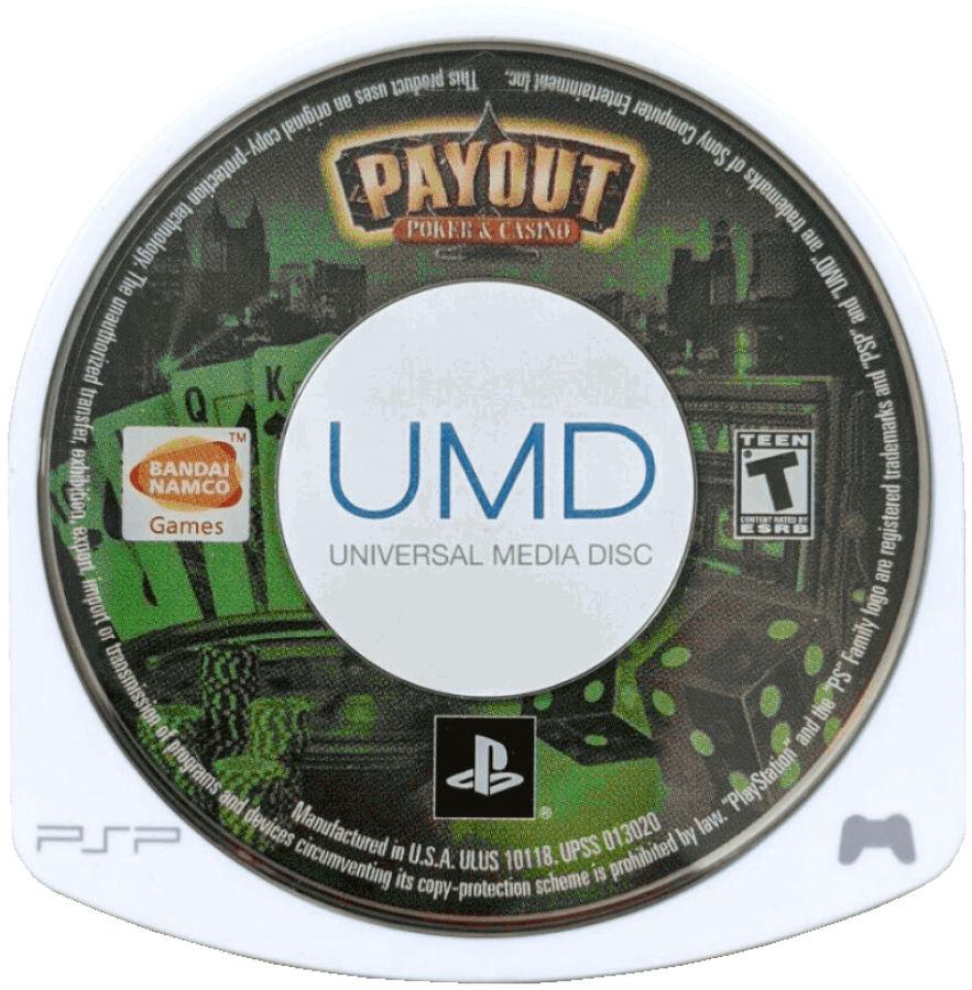 Payout Poker and Casino PlayStation Portable PSP for retro video game enthusiasts featuring casino simulation gameplay poker blackjack slot machines classic table games handheld entertainment card game challenges and collectible gaming appeal UMD 
