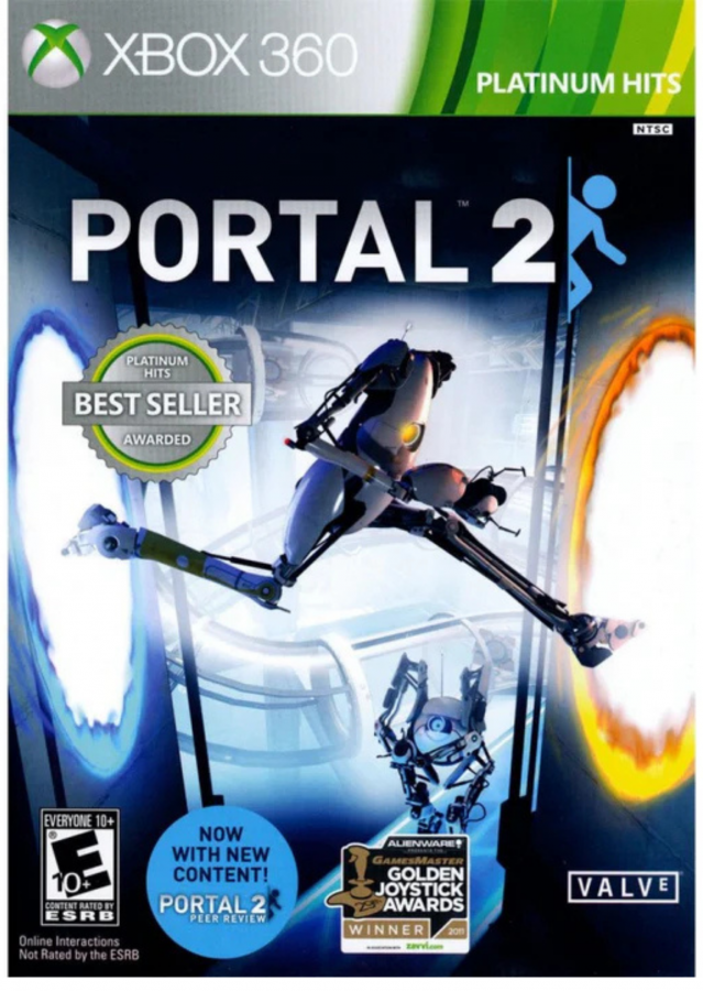 Portal 2 Platinum Hits for Xbox 360 puzzle platform video game featuring mind bending portal mechanics cooperative multiplayer witty humor and acclaimed Valve science fiction experience front cover 