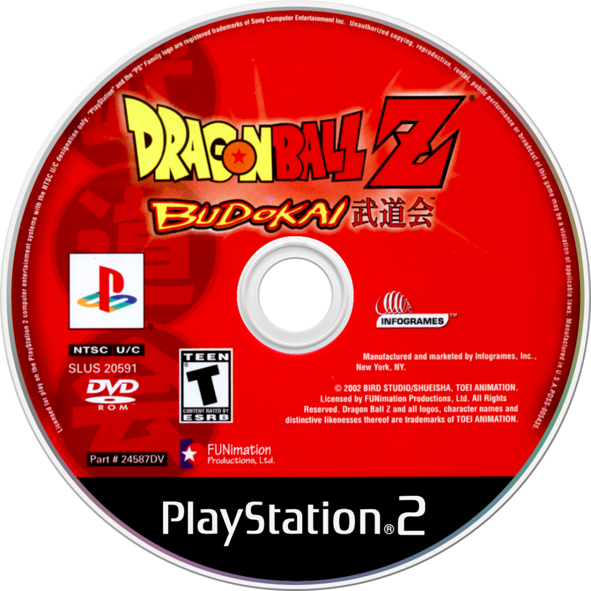 Dragon Ball Z Budokai PlayStation 2 PS2 video game, fighting action, anime-based combat, multiplayer battles, classic Dragon Ball Z title disc
