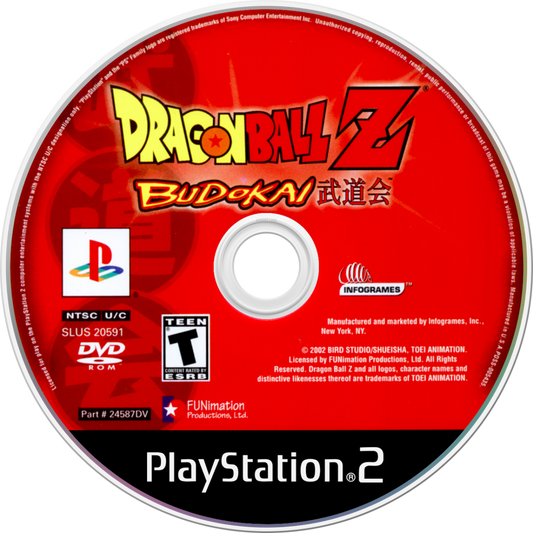Dragon Ball Z Budokai PlayStation 2 PS2 video game, fighting action, anime-based combat, multiplayer battles, classic Dragon Ball Z title disc