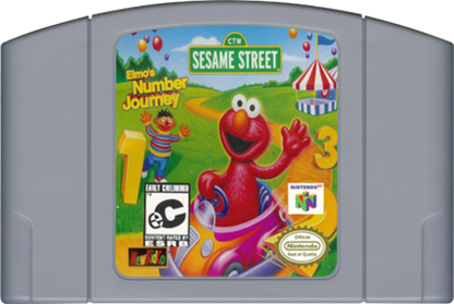 Elmo's Number Journey game for the Nintendo 64 featuring educational gameplay designed for children with number based learning activities puzzles and interactive Sesame Street themed environments starring Elmo in a boxed retail release format cartridge 