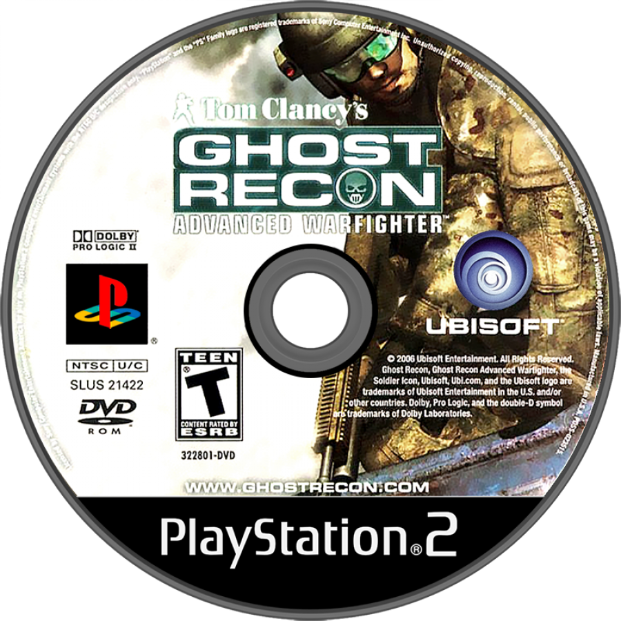 Tom Clancy's Ghost Recon: Advanced Warfighter for PlayStation 2 (PS2) featuring tactical third person shooting with squad commands and modern military gear in an urban combat campaign; plan your approach issue orders and complete objectives with Ghost Recon style realism on PS2 disc