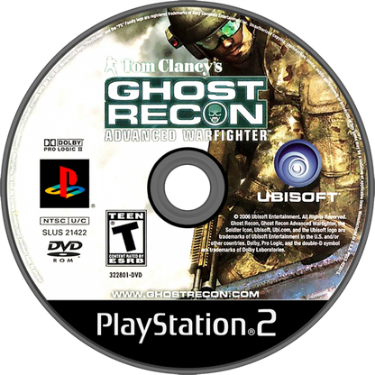 Tom Clancy's Ghost Recon: Advanced Warfighter for PlayStation 2 (PS2) featuring tactical third person shooting with squad commands and modern military gear in an urban combat campaign; plan your approach issue orders and complete objectives with Ghost Recon style realism on PS2 disc