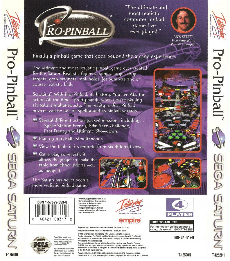 Pro Pinball back cover art for Sega Saturn (SS) video game